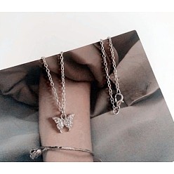 Платина Ожерелья с подвеской в виде бабочки из сплава со стразами для женщин, платина, 18.70 дюйм (47.5 см)
