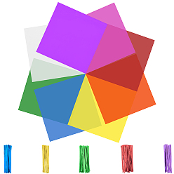 Mixed Color 160Pcs 8 Colors Square OPP Candies Wrapping Packaging, with 5 Colors Iron Twist Tie, Mixed Color, 190x192x0.1mm, 20pcs/color