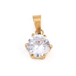 Clear 304 Stainless Steel Pave Cubic Zirconia Pendants, Flat Round Charms, Vacuum Plating, Clear, 11x9x5.5mm, Hole: 3x6mm