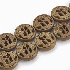 Copper Plated Electroplate Non-magnetic Synthetic Hematite Beads Strands, Matte Style, Flat Round, Copper Plated, 12~12.5x4~4.5mm, Hole: 1mm, about 32pcs/strand, 16.14 inch
