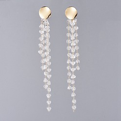 Golden Handmade Glass Beaded Chains Dangle Earrings, with Brass Stud Earrings Findings, Flat Round, Golden, 128.5mm, Pin: 0.7mm