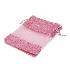 Темно-Розовый Сумка из искусственного льна из микрофибры, сумка на шнурке с бантиком из органзы, прямоугольные, темно-розовыми, 23x16 см