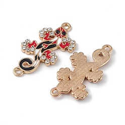 Red Alloy Enamel Connector Charms, Lizard Links with Crystal Rhinestone, Light Gold, Cadmium Free & Nickel Free & Lead Free, Red, 30x16x2mm, Hole: 1.6mm