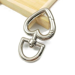 Platine Fermoirs pivotants en alliage de zinc coeur, platine, 47x28mm, Trou: 14mm