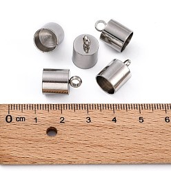 Stainless Steel Color Smooth Surface 201 Stainless Steel Cord Ends, End Caps, Stainless Steel Color, 15x10mm, Hole: 3mm, 9mm Inner Diameter