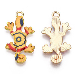 Оранжевый Подвески из эмали и сплава, золотой свет, очарование геккона, оранжевые, 27x14.5x1.5 мм, отверстие : 1.6 мм