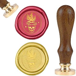 Golden DIY Scrapbook, Brass Wax Seal Stamp and Wood Handle Sets, Skull, Golden, 8.9x2.5cm, Stamps: 25x14.5mm