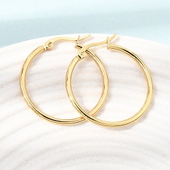 Golden 201 Stainless Steel Hoop Earrings, with 304 Stainless Steel Pin, PVD Vacuum Plating, Golden, 30x29x2mm