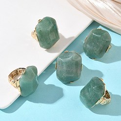 Зеленый Авантюрин Кольца для пальцев из натурального зеленого авантюрина и сплава для женщин, самородки, золотые, самородки: 36.5~37x30 мм, внутренний диаметр: 17.5~19 мм
