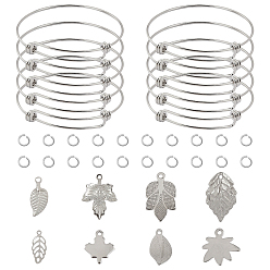Stainless Steel Color DIY Leaf Theme Bangle Making Kits, with Stainless Steel Expandable Bangle Making and Pendants, Stainless Steel Color, 1.6mm, Inner Diameter: 65mm