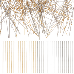 Позолоченный и Цвет Нержавейки 240 шт. 2 цвета 304 штифты с плоской головкой из нержавеющей стали, настоящее золото и нержавеющая сталь, 70x0.6~0.7 мм, Руководитель: 1.5 mm, 120 шт / стиль