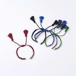 Mixed Color Polyester DIY Braided Bracelet Making, with Brass Findings and Tassel, Mixed Color, 9-7/8 inch(250mm), 5mm, Hole: 2mm, Tassels: 24x5mm