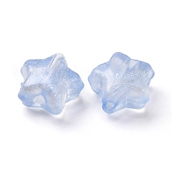 Синий Светящиеся прозрачные акриловые бусины, блеск бисера, светится в темноте, звезда, синие, 10x11x6 мм, отверстие : 2 мм