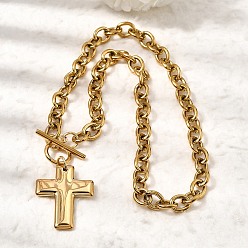 Золотой 304 Подвеска в виде религиозного креста из нержавеющей стали, цепочка с кабельным креплением и застежкой для женщин, золотые, 16.18 дюйм (41.1 см)