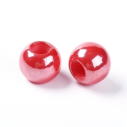 Red ABS Plastic Imitation Pearl European Beads, Large Hole Rondelle Beads, Pearlized, Red, 12x10mm, Hole: 5mm, about 500pcs/bag