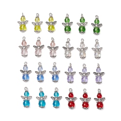 (52) Непрозрачная лаванда 24 шт 8 цвета стеклянные подвески, ангельские прелести, с крыльями из сплава и железной петлей, разноцветные, 25x14x8 мм, отверстие : 2 мм, 3 шт / цвет