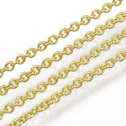 Doré  Chaînes de câble en laiton, soudé, avec bobine, ovale, sans cadmium et sans nickel et sans plomb, plaqué longue durée, or, 1.8x1.5x0.5mm, environ 92 m / bibone 