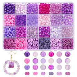 Фиолетовый Наборы для самостоятельного изготовления круглых и дисковых/плоских бусин, в том числе стеклянные бусины, Бусины из полимерной глины , фиолетовые, 6~6.5x1~6.5 мм, отверстие : 1.3~2 мм, 3120 шт / комплект