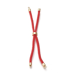 Red Nylon Twisted Cord Bracelet Making, Slider Bracelet Making, with Eco-Friendly Brass Findings, Round, Golden, Red, 8.66~9.06 inch(22~23cm), Hole: 2.8mm, Single Chain Length: about 4.33~4.53 inch(11~11.5cm)