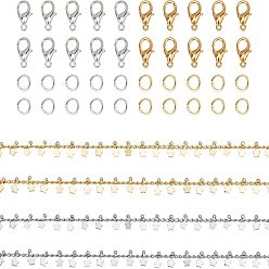 Mixed Color DIY Jewelry Making Kits, Including Handmade Brass Curb Chains, with Star Charms & Jump Rings, Brass Lobster Claw Clasps, Star, Mixed Color, 3x2x1mm, 1m/style, 2 style, 2m