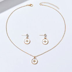 Белый Наборы подвесок и сережек-гвоздиков из цинкового сплава с кристаллами, стразами и акрилом., золотые, плоские круглые с звезды шаблон, белые, колье: 17.72 дюйм (45 см)