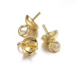 Golden 201 Stainless Steel Cup Pearl Peg Bails Pin Pendants, For Half Drilled Beads, Golden, 8x5mm, Hole: 2mm, Pin: 0.7mm