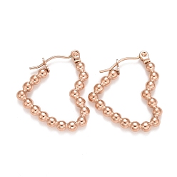 Розовое Золото Ионное покрытие (ip) сердце 304 серьги-кольца из нержавеющей стали для женщин, розовое золото , 23x21x2.6 мм, штифты : 0.6 мм