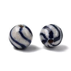 Полуночно-синий Фарфоровые бусины ручной работы, круглые, синий и белый фарфоровый узор, темно-синий, 10 мм, отверстие : 1.8 мм