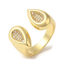 Teardrop Открытые манжеты из латуни с микропаве и прозрачным цирконием для женщин, без свинца и без кадмия, реальный 18 k позолоченный, слеза, внутренний диаметр: 18 мм