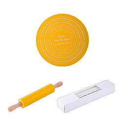 (932FM) Темно-синий аква-матовый с подкладкой Подарок на День матери, Набор силиконовых скалок с деревянной ручкой и ковриков для выпечки кондитерских изделий, коврик для выпечки с антипригарным покрытием, для раскатывания теста, темно-золотистые, мат: 340 мм, скалка: 300x40мм