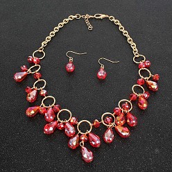 Красный Комплекты украшений из стекла в форме капли, включают в себя серьги-подвески и ожерелья, красные, 430 мм