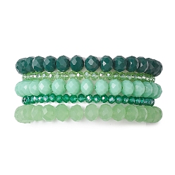 Зеленый лайм 5шт 5 стили наборы эластичных браслетов из граненого стекла и круглых бисера, штабелируемые браслеты для женщин и мужчин, зеленый лайм, 2~2-1/8 дюйм (4.95~5.25 см), 1 шт / стиль