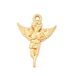 Настоящее золото 18K 304 подвески из нержавеющей стали, ангельское очарование, ионное покрытие (ip), ручная полировка, реальный 18 k позолоченный, 21x15x2 мм, отверстие : 1.2 мм