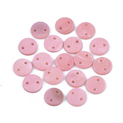 Pink Spray Paint Freshwater Shell Links connectors, Flat Round, Pink, 10x2mm, Hole: 1.4mm