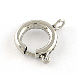 Stainless Steel Color Tarnish Resistant 304 Stainless Steel Spring Ring Clasps, Stainless Steel Color, 18x2.5mm, Hole: 3mm