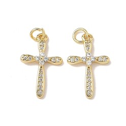 Настоящее золото 18K Латунные микро проложить кубического циркония подвески, с целью перехода в кольце, крестик, без свинца и без кадмия, долговечный, реальный 18 k позолоченный, 19.5x12.5x2.5 мм, отверстие : 3 мм