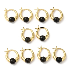 Обсидиан Серьги-кольца из натурального обсидиана с круглыми бусинами, настоящие позолоченные латунные украшения 18k, без кадмия и без свинца, 19x15x6.5 мм
