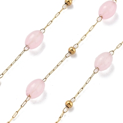 Нефрит Цепочки из натурального окрашенного нефрита и 304 бусин из нержавеющей стали, с 316 цепями из нержавеющей стали, ионное покрытие (ip), пайки, овальные, с катушкой, 6x4.5 мм