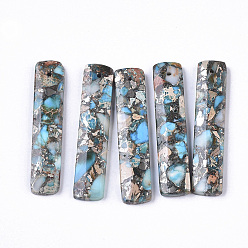 Light Sky Blue Synthetic Regalite/Imperial Jasper/Sea Sediment Jasper Pendants, Dyed, Rectangle, Light Sky Blue, 48x10x4mm, Hole: 1.2mm