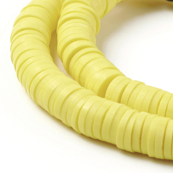 Yellow Flat Round Eco-Friendly Handmade Polymer Clay Beads, Disc Heishi Beads for Hawaiian Earring Bracelet Necklace Jewelry Making, Yellow, 6x1mm, Hole: 2mm, about 353~378pcs/strand, 17.7 inch