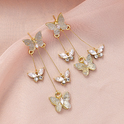 Кристалл Серьги-гвоздики из сплава бабочки со стразами, золотые, кристалл, 70 мм