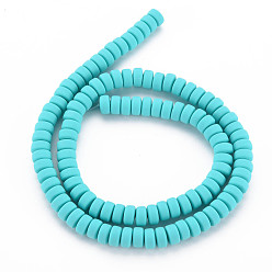 Dark Turquoise Handmade Polymer Clay Beads Strands, for DIY Jewelry Crafts Supplies, Flat Round, Dark Turquoise, 6~7x3mm, Hole: 1.5mm, about 113~116pcs/strand, 15.55 inch~16.14 inch(39.5~41cm)