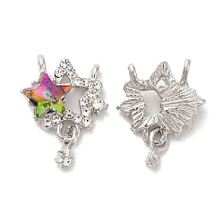 Platinum Zinc Alloy Crystal Pendants, Colorful Resin Star Charms, Platinum, 19x15x5mm, Hole: 1.4mm