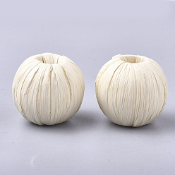 Beige Handgemachte Bast Perlen gewebt, mit Holz innen, Runde, beige, 24~26x23~24 mm, Bohrung: 9 mm