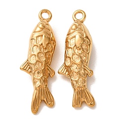 Chapado en Oro Real 18K 304 colgantes de acero inoxidable, encantos de pescado, revestimiento de iones (ip), larga duración plateado, real 18 k chapado en oro, 41.5x13.5x9 mm, agujero: 2.5 mm