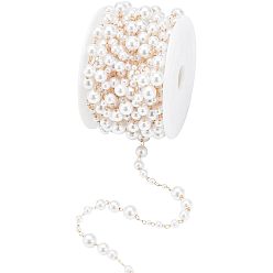 Белый Жемчужные цепочки ручной работы из бисера, с латунной фурнитурой , несварные, с катушкой, золотой свет, белые, 3~8 мм, около 16.40 футов (5 м) / рулон