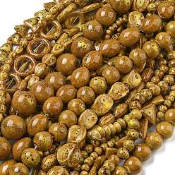 (932FM) Темно-синий аква-матовый с подкладкой Фарфора ручной работы бисер нитей, разнообразные, темно-золотистые, 5.5~30x5~31x5~31 мм, отверстие : 0.8~2 мм, около 13~64 шт / нитка, 9.84~15.16'' (38.5 см)