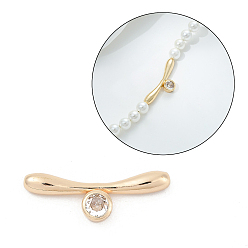 Настоящее золото 14K Латунные микропаве прозрачные кубические цирконии застежки-тогглы детали, бар, реальный 14 k позолоченный, 10.5x29.5x3.5 мм, отверстие : 1.2 мм