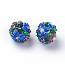 Royal Blue Handmade Bumpy Lampwork Beads, Round, Royal Blue, 14~15mm, Hole: 1.5~1.6mm