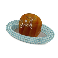 Бледно-бирюзовый Заколки-клочья из ацетата целлюлозы (смолы) с прозрачным кубическим цирконием, планета со звездой, бледные бирюзовая, 98x51 мм